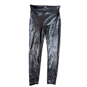 SPANX Faux Leather Leggings Black High Waisted Shiny Wet Look XL‎ TG